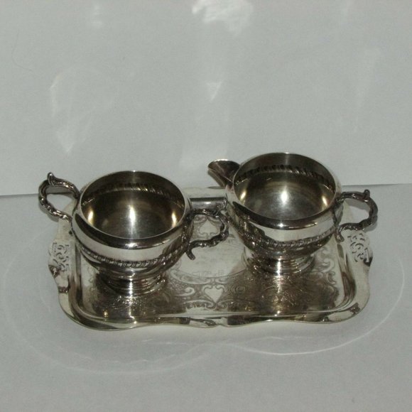 Vintage VIKING Silverplate Creamer Sugar Bowl & Tray Set - Picture 4 of 9